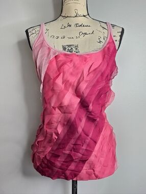 Y2k NY&C Pink Cascading Ruffle Front Chiffon Tank Top Sz Xl
